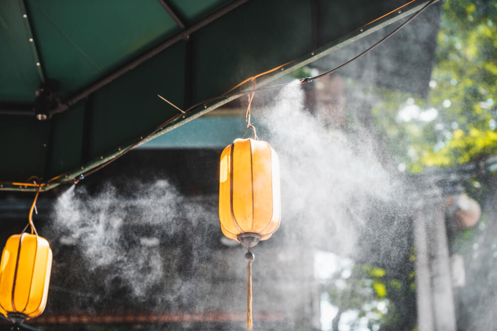 outdoor misting system with lanterns